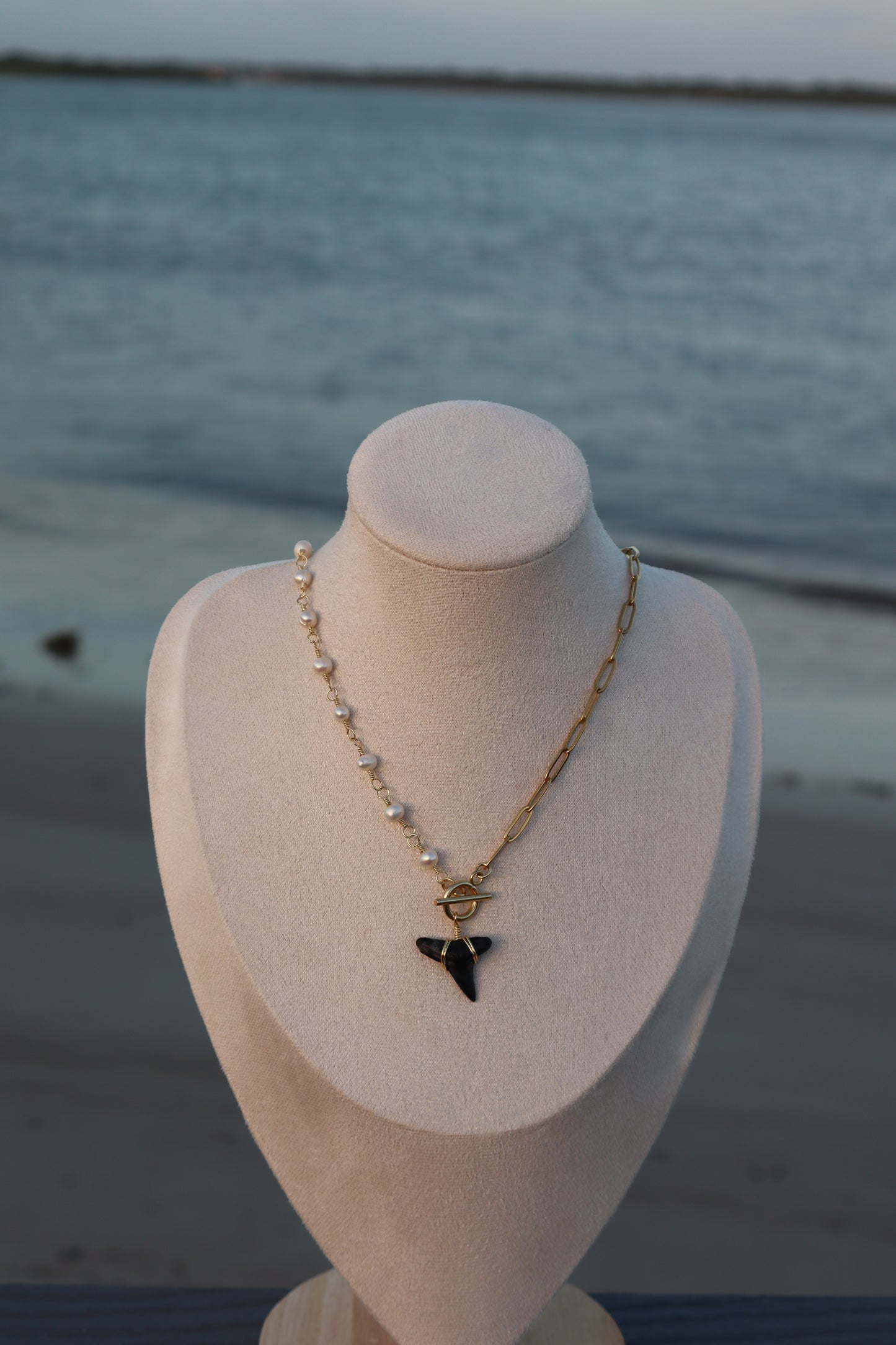 Smyrna Half Pearl Shark Tooth Toggle Necklace