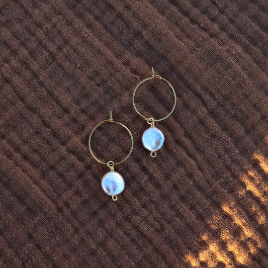 Hilton Head Coin Pearl Hoops